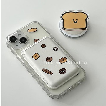 韓國ins小眾可愛烘焙椒鹽面包magsafe磁吸手機殼皮質卡包適用于iPhone15promax/16pro蘋果13/12/14手機保護套