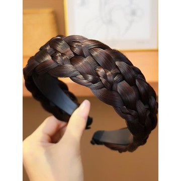 棕色麻花辮假發發箍女顯發量魚骨辮子編發頭箍發卡女士遮白發發捆