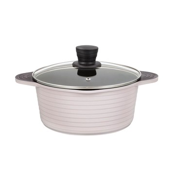 THERMOS膳魔師 巧易不沾鍋系列雙耳附蓋壓鑄湯鍋24cm燕麥杏