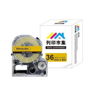 printermall for EPSON LC-7KBM / LK-7KBM 金底黑字 / 36mmx8m 副廠 相容標籤帶