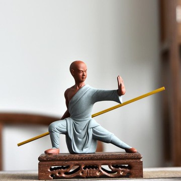 48h出貨丶少林功夫小和尚擺件紫砂武僧家居桌面裝飾白瓷工藝品人物擺設