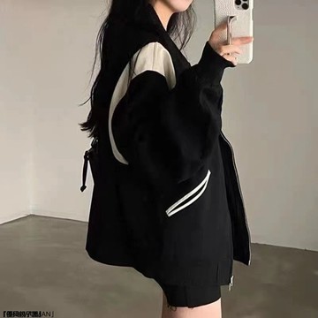 加絨和薄款外套寬鬆撞色學生韓版美式街頭開衫女式棒球服