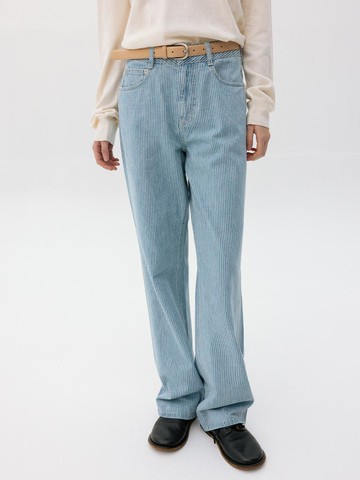 Navy Border Washed Denim Pants [Blue stripe]