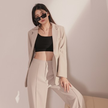 寬鬆墊肩西裝外套-可可【KT28749】