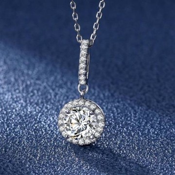 【米蘭精品】現貨+預購 頂級莫桑鑽石項鍊925純銀女項鍊鎖骨鍊項鏈情人節禮物-1克拉圓包碎鑽74lq90