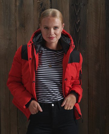 Superdry Women's Women's Quilted Everest Jacket Red / High Risk Red - Size: 14 Size: 10