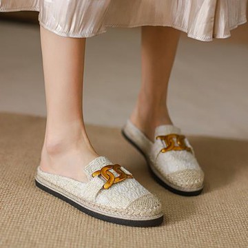 無后跟半拖鞋女夏季2024年新款巨好穿一腳蹬漁夫鞋涼托包頭懶人鞋