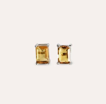 安珠 黃水晶 黃色 長方 5*7mm 耳環 經典系列 Emerald E 寶石銀