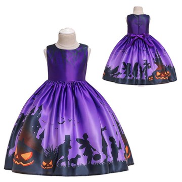 摩達客★萬聖派對變裝★兒童優雅萬聖紫色南瓜小禮服洋裝100CM
