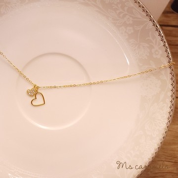 【焦糖小姐 Ms caramelo】925純銀鍍K黃 鋯石愛心項鍊