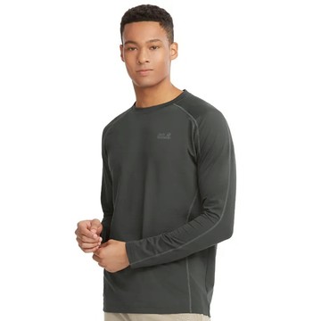 【Jack Wolfskin 飛狼】男 極簡素色圓領抗菌保暖排汗衣 長袖T恤『深灰』(174031)