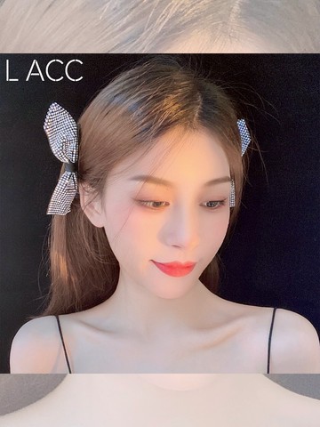 女團款水鉆蝴蝶結發夾側邊夏季鴨嘴夾皮筋女扎頭劉海夾頭繩