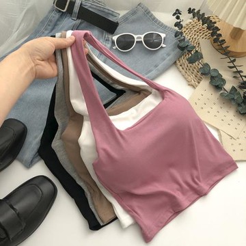 掛脖無鋼圈帶胸墊短款抹胸背心女2023年夏季韓版百搭吊帶背心上衣