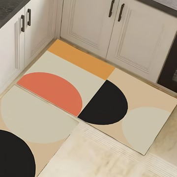 硅藻泥廚房防水地墊  45 x 75cm  幾何11 米色 + 橘色 + 黑色
