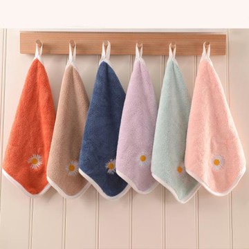 加厚掛式珊瑚絨洗臉毛巾小方巾清潔擦手帕子非純棉吸水不掉毛家用