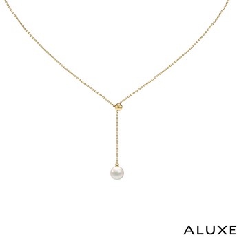 A-LUXE 亞立詩 10K金 AKOYA淡水珍珠 金球V型 垂墜項鍊 珍愛系列 Be True