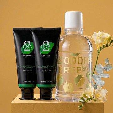【69折】活肽定敏炭立潔黑牙膏 100ml*2 - UNA+零味感 口氣淨化漱口水500ml *1- UNA ၄၃母親節၄၃