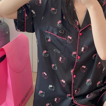 睡衣 高質感絲綢卡通睡衣 學生睡衣 寬鬆睡衣 休閒睡衣 甜美睡衣 可外穿 休閒風  甜美少女 睡裙 睡衣套裝