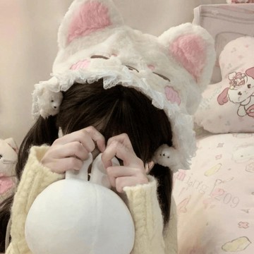 【萌系少女必備】狐狸貓耳朵毛球帽子 蘿莉顯臉小女生可愛毛絨 lolita 蕾絲邊 貓耳朵帽子 貓帽子 蕾絲帽子 帽子女