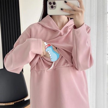秋季長袖哺乳衛衣上掀開潮媽辣媽款孕婦裝哺衣上衣大碼純棉孕哺衣