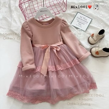 🌈✨mix1001 厚🔥偏大‼️宮廷禮服緞帶🎀網紗洋裝✨兒童洋裝 5-17