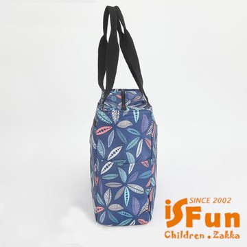 【iSFun】大容量肩背 加厚牛津保溫保冷便當袋/深藍樹葉