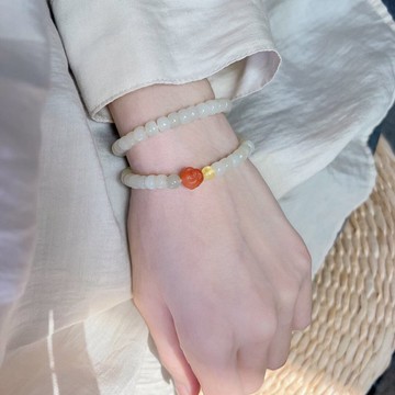原創手工天然川料南紅佛公蜜蠟圓珠和田玉手串開運手鏈生日祝福