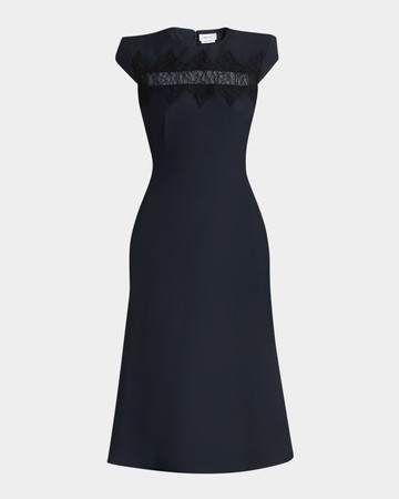 Spider Lace Cap-Sleeve Wool Mohair Midi Dress