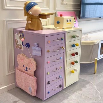 奶油風抽屜式收納柜海爾默彩色把手儲物柜鐵皮床頭柜桌下玩具柜
