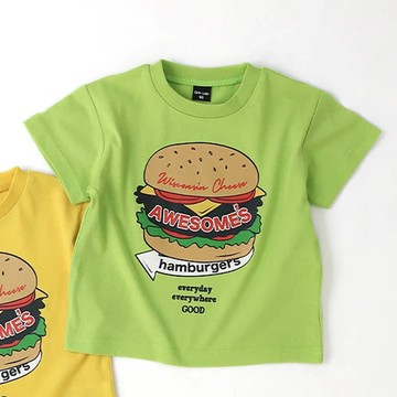 日本 ZOOLAND - [低價]定番印花短袖上衣-漢堡-綠