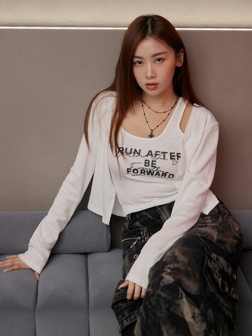 百搭印花背心兩件式外套