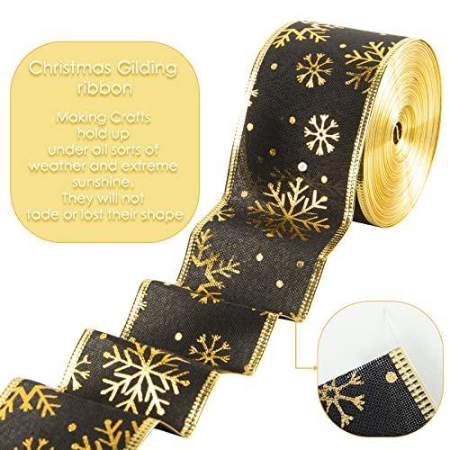 Rolls 40 Yards Christmas Snowflake Ribbon 2.5 Inch Christmas Black and Go