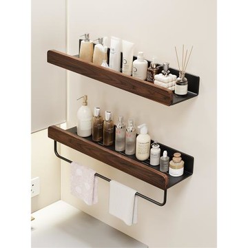 胡桃木衛生間置物架中古風浴室廁所洗漱洗手臺洗手間墻上免打孔架