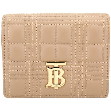 BURBERRY 巴寶莉  Lola TB字母絎縫小羊皮三折釦式短夾(裸色)