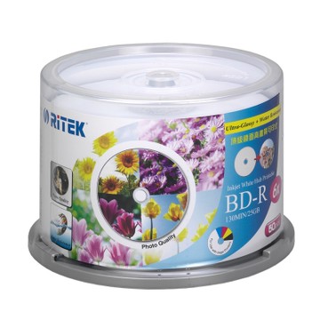 錸德 藍光 BD-R 25GB 6X 頂級鏡面相片防水可列印式光碟 50P布丁桶