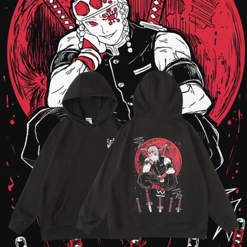 動漫鬼滅之刃音柱宇髄天元卡通周邊連帽套頭加絨寬松秋冬衛衣男女