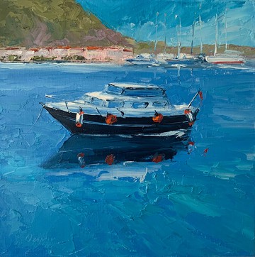 原始海景油畫在帆布船風景紋理厚塗藝術品