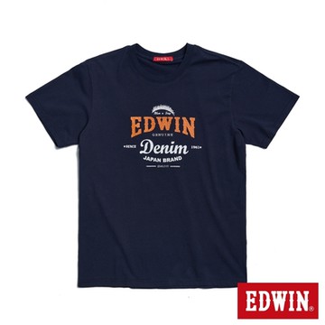 EDWIN 男裝 裂紋LOGO圓領短袖T恤-丈青色