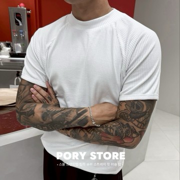 【PORY STORE】 韓系街頭合身螺紋短袖 老錢風 微高領 高品質 純棉 實拍 百搭 短袖 T恤 坦克