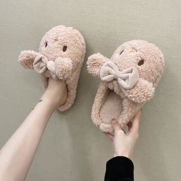 少女心蝴蝶結拖鞋粉色女家居卡通棉拖可愛室內毛絨絨冬季家用防滑