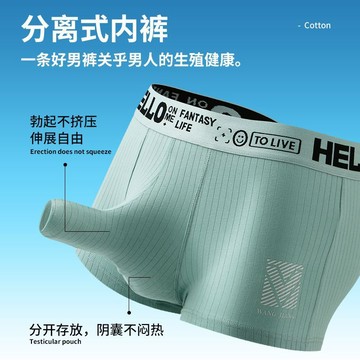 🔥臺灣出🔥開口大象鼻平角褲槍彈分離男士內褲純棉中腰性感兩室一廳鏤空速幹