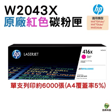 HP 416X W2043X 紅色 原廠碳粉匣 適用 M454dw M479dw M479fdw