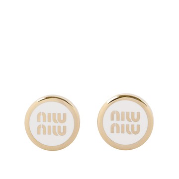 MIU MIU Logo 標誌琺瑯及金屬針式耳環(白色) 5JO912 2F6T F0009