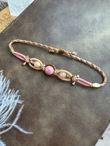 BB62 民族風 蠟線編織 薔薇輝石 橙月亮 手環 (可調長度)