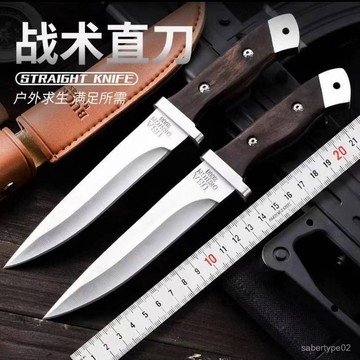 【臺灣出貨】戰術高硬度不銹鋼直刀荒野求生隨身防身刀多功能刀戶外直刀水果刀 V7B5