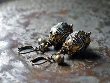 土庫曼細工銀珠與民族鈴鐺的耳環