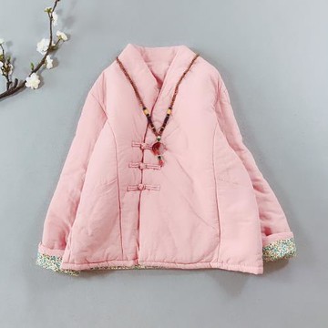 秋冬網紋提花棉麻棉衣斜襟盤扣加厚亞麻棉襖復古中國風棉服文藝范