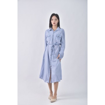 (S) 質感丹寧牛仔排扣藍色洋裝二手衣