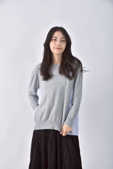 (XL) douchanglee拼接針織灰色長袖上衣