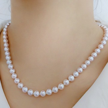 6.5-8.5mm 日本 Akoya 天然海水珍珠 項鍊 925銀扣 天女級 串鏈 強光 正圓珍珠